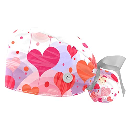 Casquettes de travail JDEZ anti-chaleur pour cheveux longs avec motif cœurs roses