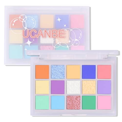 UCANBE Colorful Eyeshadow Palette – 15 Colors Vibrant Matte, Dazzling Shimmer & Glitter Duochrome Finishes – Highly Pigmented, Blendable, Long-Lasting Pastel Rainbow Eye Makeup Pallet - Seaform Dreams
