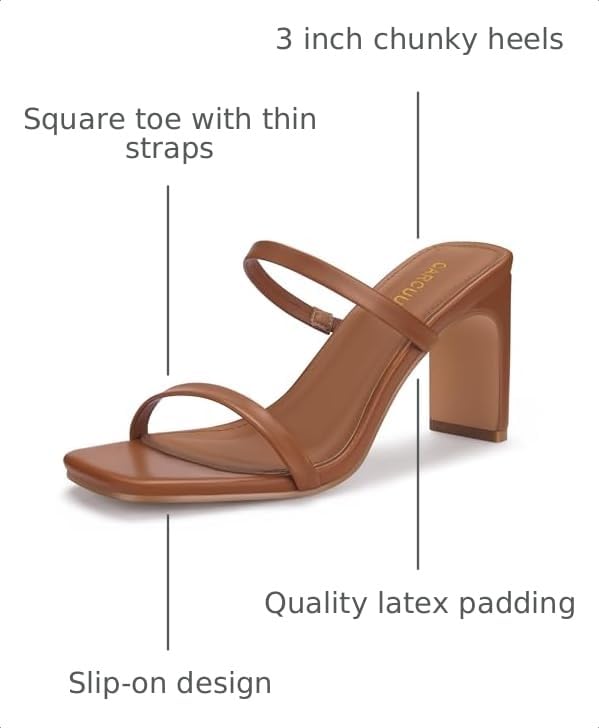 Image of Carcuume Women's Block Heel Square Open Toe Two Strap Mule Sandals