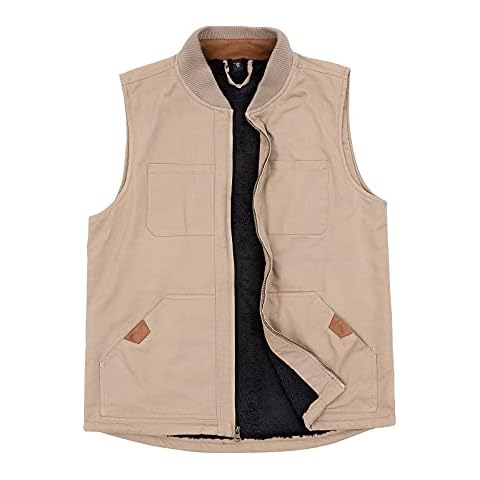 ThCreasa Mens Winter Sleeveless Outdoor Vest Sherpa Fleece Lined Canvas Utility Hunting Work Vest Jackets Khaki XL Cover