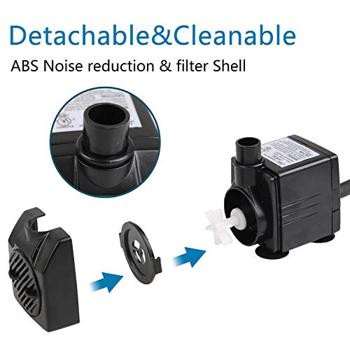 Barst 600L/H Submersible Water Pump, Ultra Quiet Water Pump For Aquarium Fountains Pool Fish Tank Pond Hydroponics Statuary With 4 Strong Suction Cups,3 Nozzles 1.83M Power Cord - 4