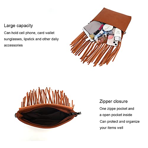 Image of Fringe Crossbody Purse for Women, Vintage Leather Western Boho Purse, Tassel Small Handbag Shoulder Bag