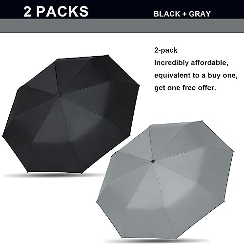 Image of SIEPASA Two Packs Auto Open & Close Small Travel Umbrella Compact for Backpack-Umbrellas for Rain, Windproof Lightweight Strong Mini Portable Umbrellas for Men and Women.& Black, 2 Pack