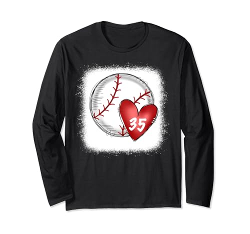 Femmes Blanchi Personnalisé Baseball Mom Numéro 35 Cœur pour Maman Manche Longue