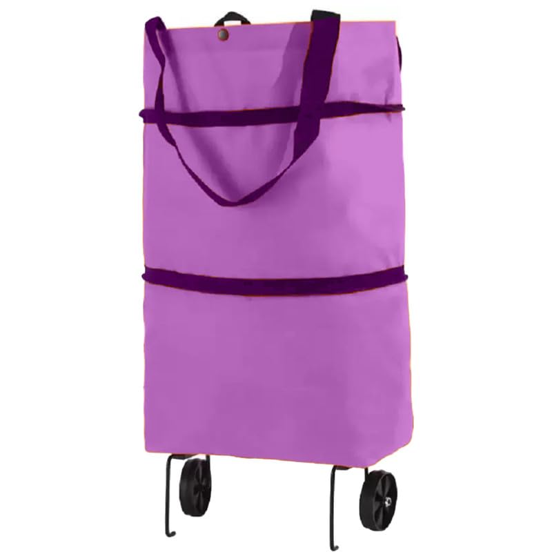 NAARI VILLANAARI VILLA Foldable Lightweight Shopping Trolley Carry Bag with 2 Plastic Wheels for Vegetables, Fruits, Clothes, Grocery and Low Weight Items (Normal Quality for Local Shopping)-Pink
