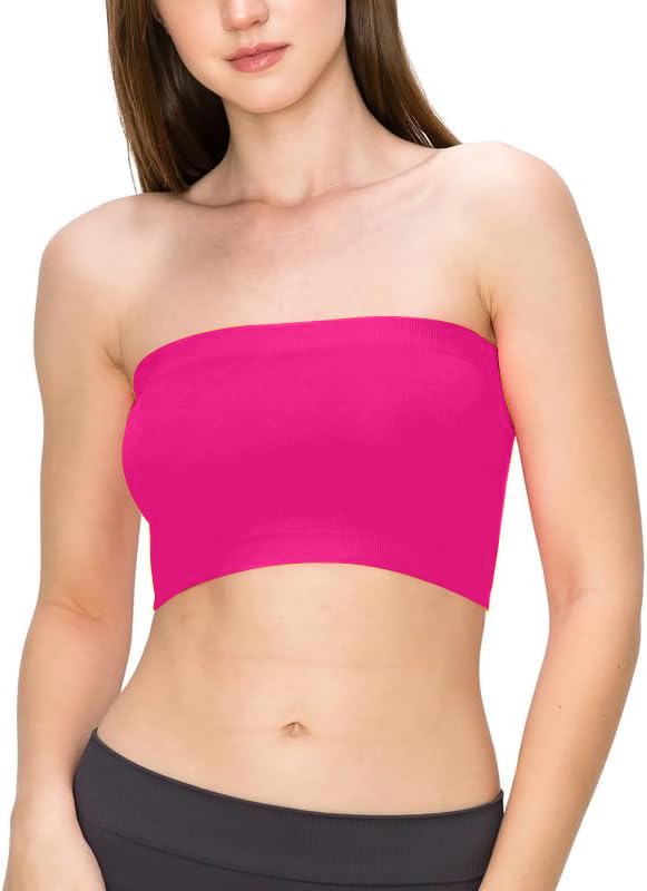 Ladies Boob Tube Strapless Vest Bra - Sweat Free for Workout(Rose Pink, M-L)