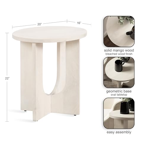 Kate and Laurel Sureda Modern Wooden Oval Side Table; 20 x 16 x 22; Bleached Wood; Transitional Wood End Table for Use as Bedroom Nightstand or Living Room Plant Stand Table by Kate and Laurel - Image 2