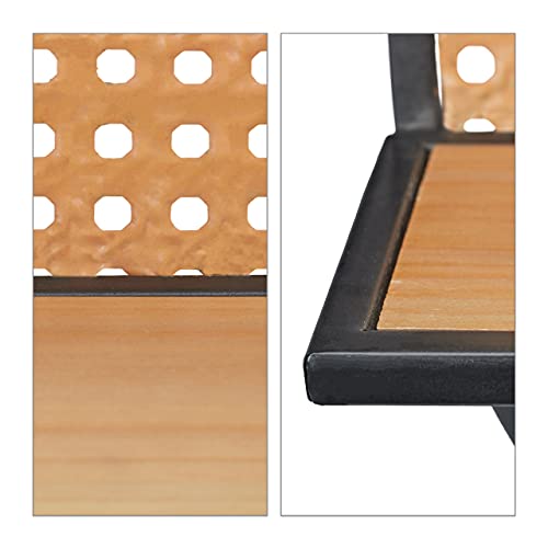 Relaxdays Wandspiegel met plank, hal, badkamer, woonkamer, ronde spiegel, metaal & hout, retro look, zwart/lichtbruin, 1… - Image 7