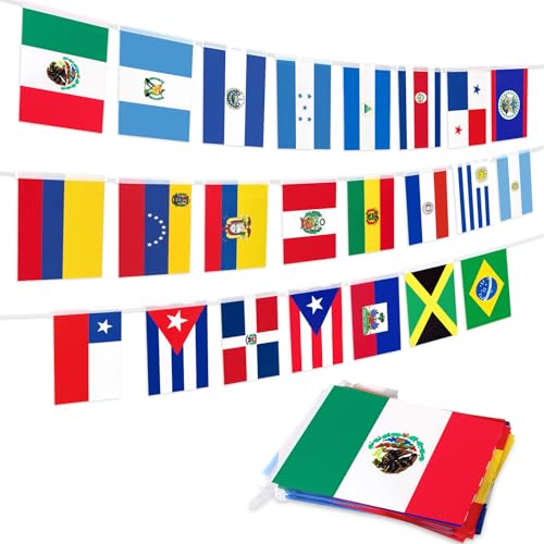 22 ft Latin America Flag Banner 23 Country String Flags Including Mexico Brazil Cuba Jamaica and More Multinational Bunting for Latino Heritage Month Festivals Classrooms and Cultural Events