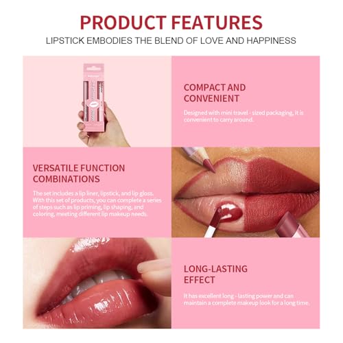 Image of 3PCS Lip Liner and Lipstick Combo Set - Matte Lip Liner Pencil, Velvet Matte Lipstick & Hydrating Collagen Lip Gloss - Long-Lasting, Smudge-Proof, High Pigment Nude Pink Lip Makeup Kit (Nude Pink)