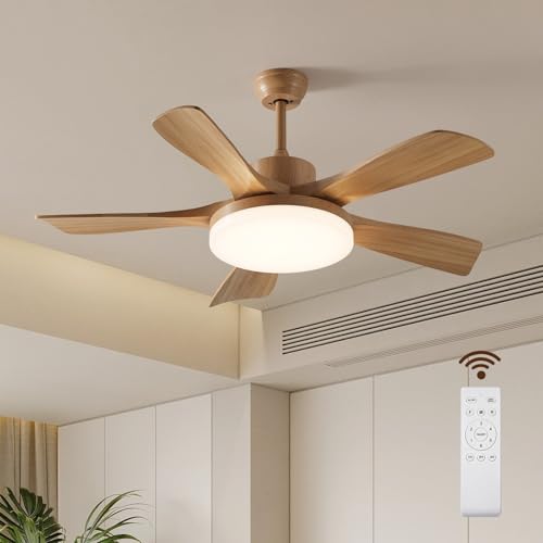 Myleoron 46 Inch Wood Ceiling Fan with Remote, Solid Wood