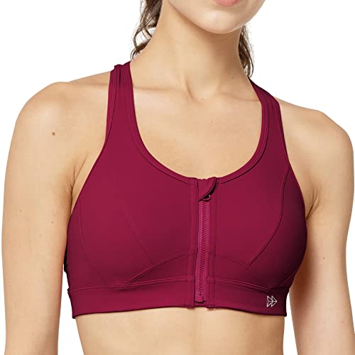 Yvette Sujetador deportivo con cremallera frontal - Sujetadores deportivos de alto impacto para mujeres de talla grande, Wine, S Cover