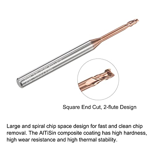 Image of uxcell Square Nose End Mill, 2mm Solid Carbide AlTiSin Coated Long Reach CNC Router Bits 2 Flutes Milling Cutter with Extended Neck, 16mm Cutting Length 4mm Shank