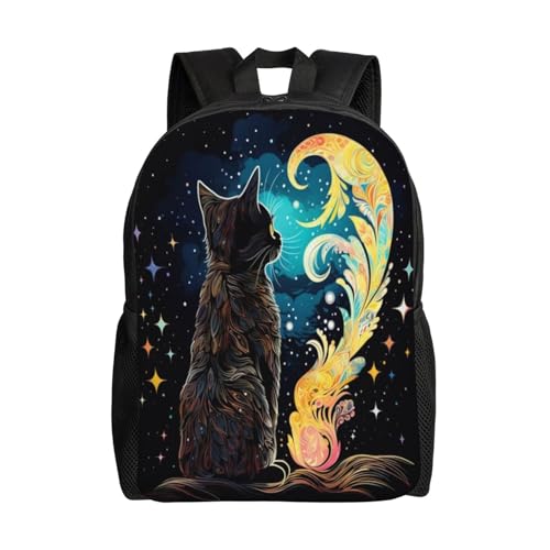 Comfort Fit Unisex Cat Stars Night Sky Backpack Durable for Daily Commute & Travel Adventures 16 Inch