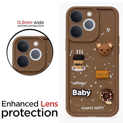 Image of Bintage Cute Fun Taddy Cartoon 3D Ball Bear Milk Cake Coffee Silicon Case Full Body & Camera Protection Back Cover Compatible for Realme P4 Lite 4G - Brown