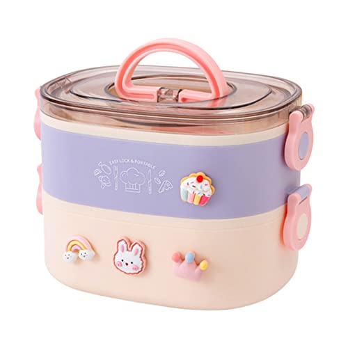 TIAASTAP Bento Lunchbox, Bento Box mit Fächern, Kawaii Isolierter Lunchbehälter mit niedlichen Aufklebern und Besteck für Kinder Mädchen Erwachsene Auslaufsicher Sandwichbox Mikrowellengeeignet (Lila) Cover