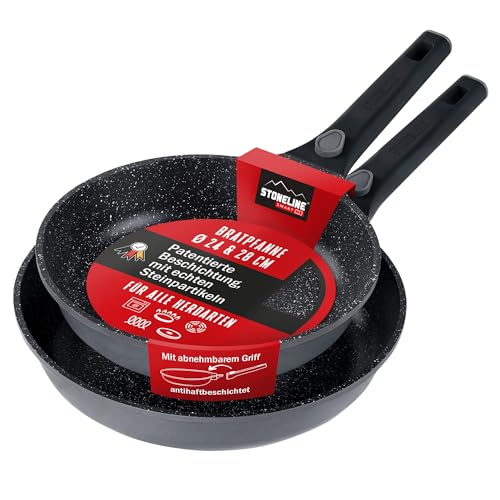 STONELINE SMART Pfannenset 2-teilig 24/28 cm, Große Pfanne Aluguss, Abnehmbarem Griff, Pfanne Induktion, Alle Herdarten, Antihaftbeschichtet mit echten Steinpartikeln, Grau STONELINE SMART Pfannenset 2-teilig 24/28 cm, Große Pfanne Aluguss, Abnehmbarem Griff, Pfanne Induktion, Alle Herdarten, Antihaftbeschichtet mit echten Steinpartikeln, Grau