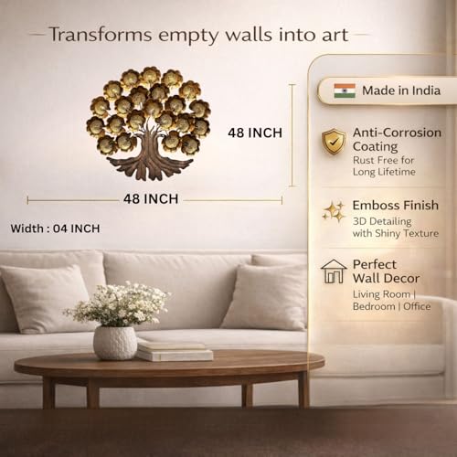 Image of Bharat Art Metal Iron Wall Art Decor for Home Bedroom Living room Cafe Interior Decorative | Elegant Wall Hanging Sculpture with LED Light | Gift Item | Metal Big Tree(Jali Tree) | 48x4x48 INCH | W165