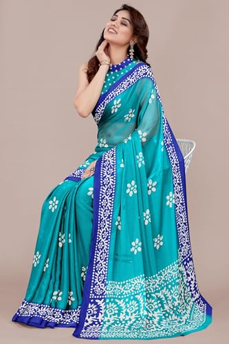 Image of MIRCHI FASHION Saree for Woman Chiffon Batik Printed | Lightweight Daily Wear Women's Office Sari with Blouse Piece (Available in 40 Colours)