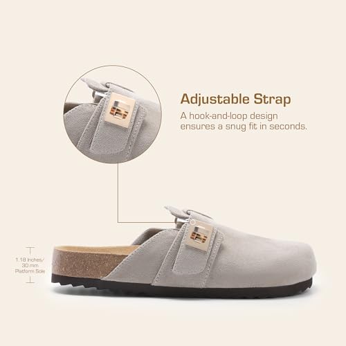 DREAM PAIRS Women's Clogs for Women Mules Cork Footbed Slip-On Shoes with Arch Support,Size 9,Grey,SDML2406W