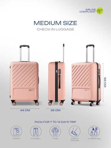Image of Safari Medium Symphony 66cm Trolley Bag Hard Case Polypropylene, 8 Spinner Wheels, 360 Degree Wheeling Carry on Luggage, Travel Bag, Suitcase for Travel, Trolley Bags for Travel, Dusky Peach