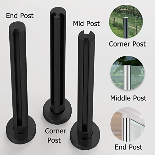 Poste de acero inoxidable para barandilla de vidrio negro en diseño redondo elegante 3