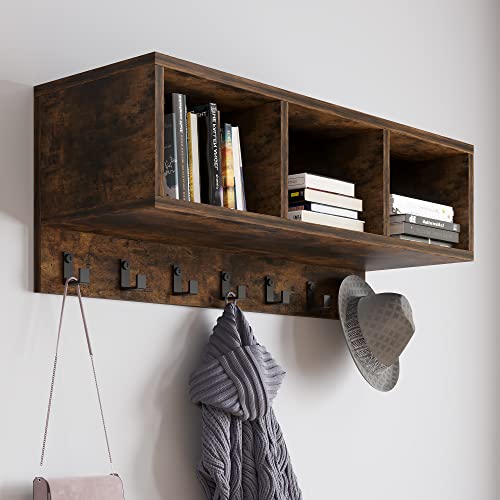 Karl Home 5 In 1 Coat Rack Shoe Bench Set, Hall Tree With 3 Storage Cubbies 4 Tiers Shoes Rack 7 Hooks, Vintage Clothing Shelf Shoe Stand For Entryway Hallway Living Room Bedroom, Vintage Walnut #TOP4