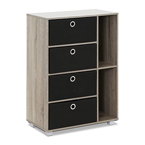 FURINNO Andrey Multipurpose Storage Cabinet, French Oak Grey/Black