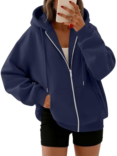 Image of Trendy Queen Womens Zip Up Hoodies 2026 Oversized Sweatshirt | Spring Fall Layering Jacket with Pockets, Casual Track Outfits, Cozy Fleece Winter Clothes
