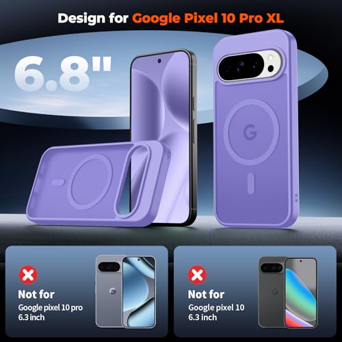Image of SUPFINE Magnetic for Google Pixel 10 Pro XL Case with Screen Protector, (Built-in Magnets) ((Military Grade Drop Protection) Slim Translucent Shockproof Phone Case,Purple