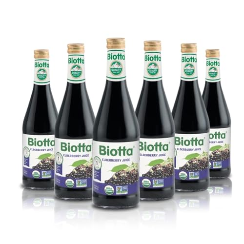 Biotta Organic Elderberry Juice - Naturally Sweetened Fruit Juice For Optimal Immune Support Function - With Immunity Boosting Elderberries - Good Source of Potassium (16.9 Fl Oz Pk of 6)