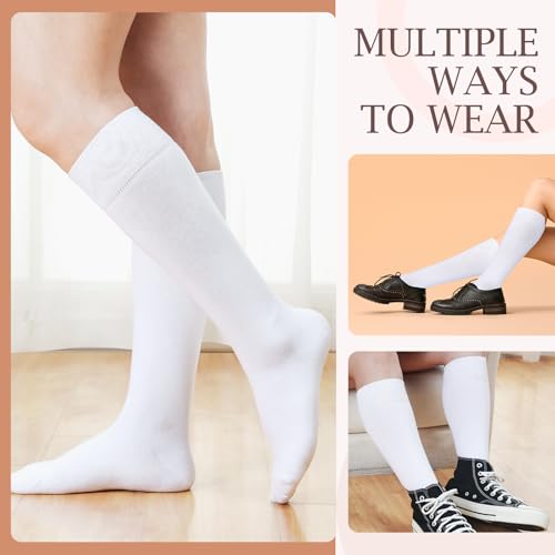 Chuarry 5 Pairs Women Knee High Socks Cotton Long Warm Socks Soft Casual Solid Color Thick High Boot Socks for Women Girls Oktoberfest Outfit, White4