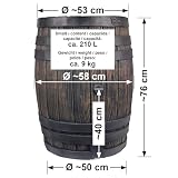 Beczka na deszczówkę, beczka ogrodowa, beczka dębowa, mosiężny kran o wyglądzie drewna (210 l, beczka dębowa + mosiężny kran)