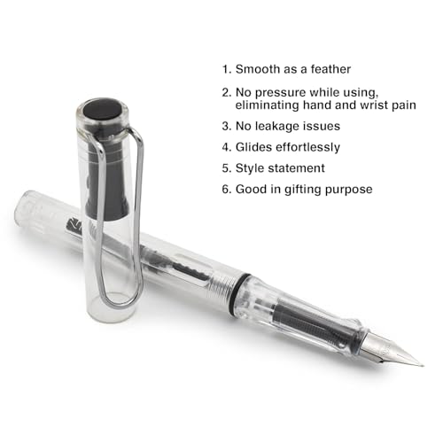 Image of Art Ranger White Transparent Fountain Ink Pen With Ink Converter Pump | Clear Transparent Body Fountain Pen with Fine Nib(0.5mm) | Zero Ink Leakage Smooth Writing Ink Pen