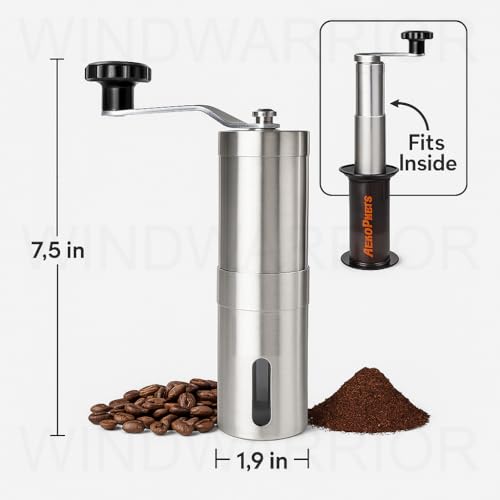 Image of Manual Coffee Grinder with PLASTIC BODY & Travel Coffee Press - Portable Hand Coffee Grinder Fits AeroPress, Adjustable Precision Grind for Espresso, French Press, Pour Over, and Cold Brew