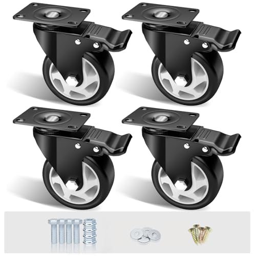 Image of 4 inch Caster Wheels Set of 4, Heavy Duty Casters with Brake, No Noise Locking Casters with Polyurethane (PU) Wheels, Swivel Plate Castors Pack of 4