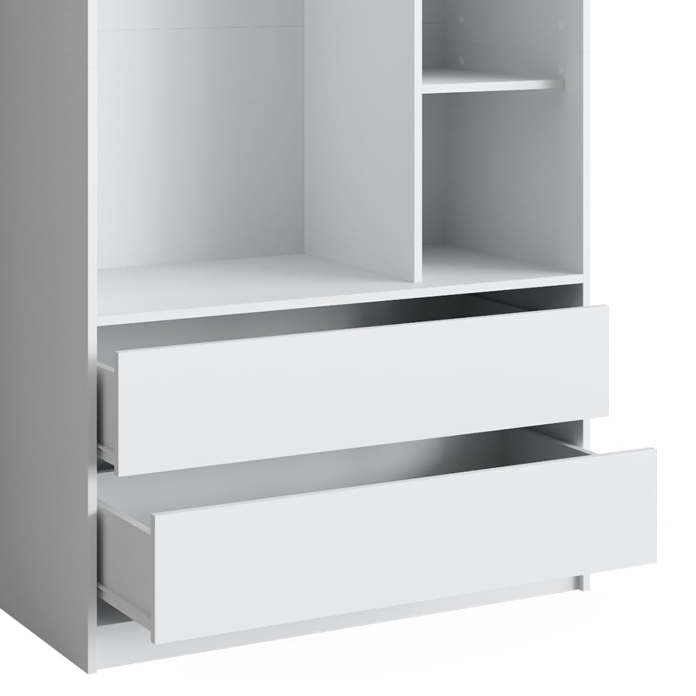 Vicco Armario de Ropa para niños Elmo, Blanco, 100 x 200 cm con 2 cajones, Apto para el Almacenamiento ordenado de Ropa Infantil