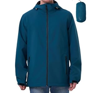 PYALT Veste de pluie pour homme Imperméable Vestes d'extérieur pour homme Veste légère de loisirs Respirante Vélo Veste de pluie avec capuche Navy Blue L