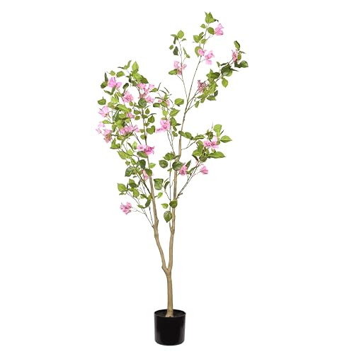 Artificial Bougainvillea Tree Potted Silk Blossoms Faux Foliage Floor Standing Greenery Indoor Home...