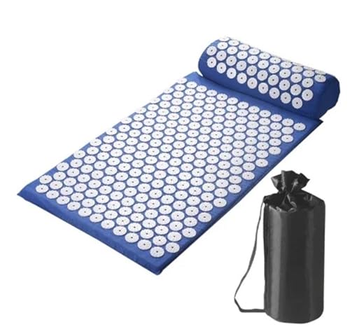 Esterilla Acupresion Estera de esteras yoga for masaje acupresión con funda almohada para la relajación(Blue)
