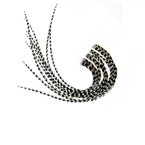 Feather Hair Extension – Long Real Natural Black and White Stripped Grizzly Feathers, All Single Feathers, Ranging From 7 to 10 Inches in Length, With a Total of 10 Feathers