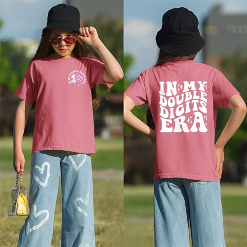 Image of IZYJOY in My Double Digits Era Shirts Girls 10th Birthday T-Shirts 10 Years Old Birthday Party Short Sleeve Summer Tee Tops