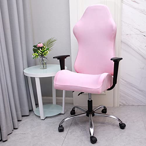 Image of WOMACO Gaming Chair Slipcover Stretch Seat Chair Cover for Leather Computer Reclining Racing Ruffled Gamer Chair Protector (Pink, One-size)