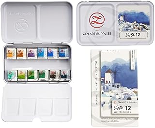 Professional Watercolour Paint Set Vista - Non-Toxic 12 Half-Pan Set in Metal Tin Palette - Portable Travel Watercolour Set for Adults - Vibrant Water Color for Artists On the Go & Sketchers by ZenART