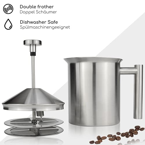 Milu Milchaufschäumer manuell | 400ml, 800ml | Edelstahl Hand Milchschäumer für Milch Cappuccino, Kaffee, Latte, Heiße… – Bild 3