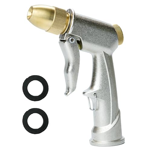 Hose Gun Sprayer Nozzle Heavy Duty - High Pressure Garden Power Water Jet Attachment Head Washer for Garden,Outdoor, Lawn, Car, Chemical, Commercial Wash 100% Brass Metal by HUBRSPY