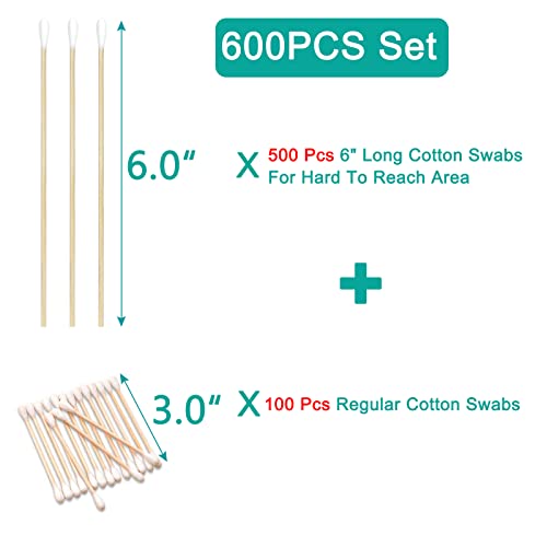 Image of Eyxformula 500 Count 6 Inch Long Cotton Swabs - Sturdy FSC Certified Bamboo Sticks Cotton Tipped Applicators for Gun Cleaning, Dog Ear Care, Crafts, Makeup, Hard-to-Reach Areas Detailing
