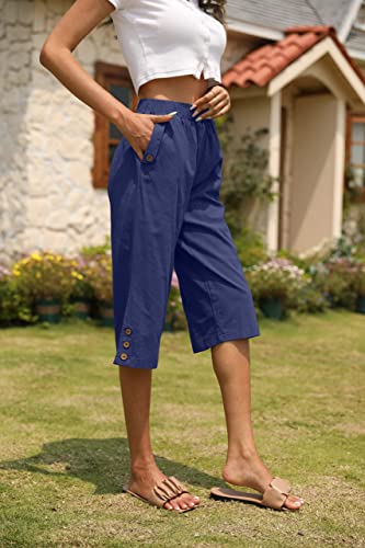 Image of Veatzaer Women's Elastic Waist 3 /4 Capri Harem Pants with Pockets Casual Loose Solid Yoga Trousers S-XXL