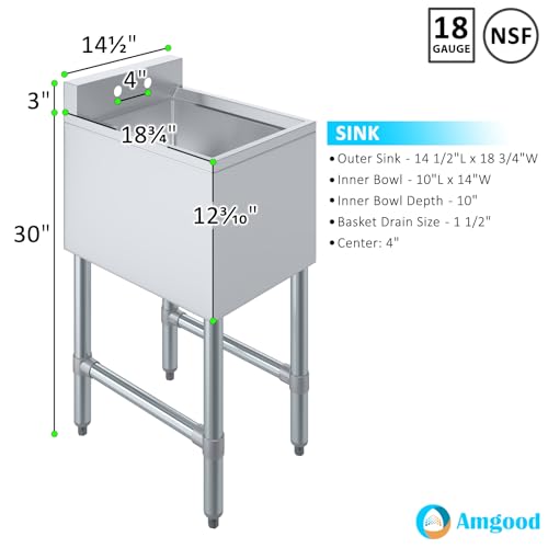 Image of 14.5 in. x 19 in. One Compartment Stainless Steel Under bar Sink