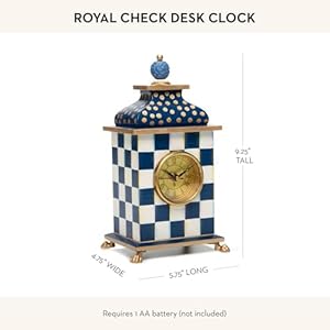 Mackenziechildsdeskclockdecorativewoodclockforkitchenandlivingroomblueandwhiteroyalcheck Urban Country Home Decor Mackenzie childs desk clock decorative wood clock for kitchen and living room blue and white royal check urban country home decor